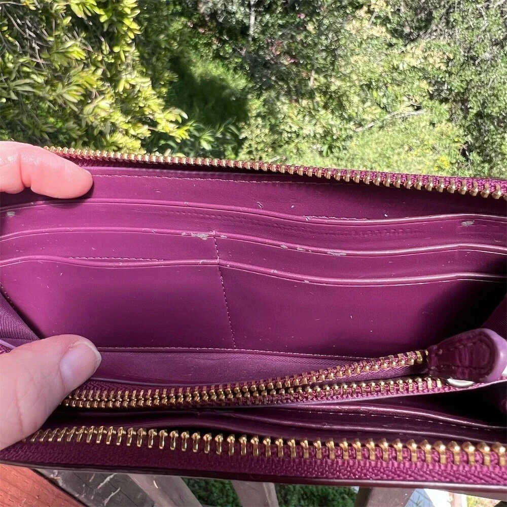 COACH Long Zip-Around Wallet Purple Smooth Leather w Gold Hardware AUTHENTIC